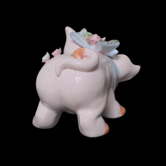 Vintage Lefton Cottagecore Kitsch Ceramic 3D  Flower Pink Pig Piggy Coin Bank - Picture 5 of 12